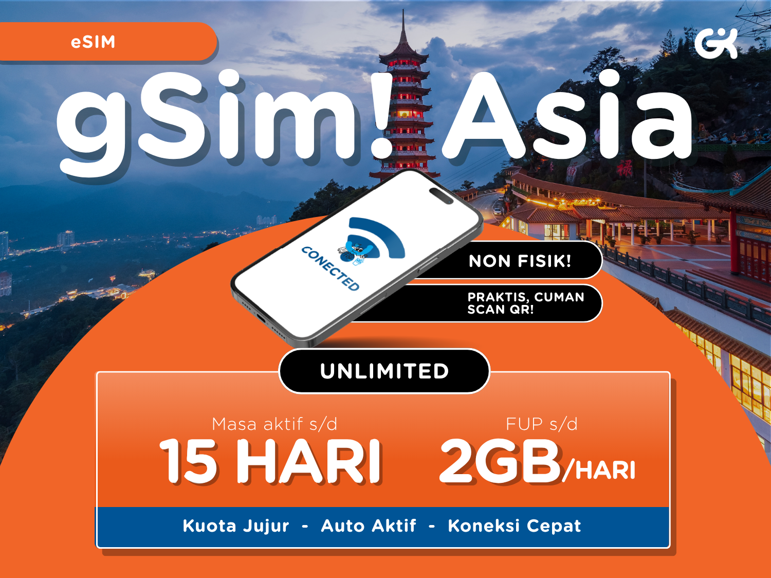 gSim! Asia - Jepang Singapura Malaysia Vietnam Thailand China Hong Kong Macau Taiwan Korea | Satu eSIM untuk Selamanya Global Komunika - Reusable & TopUp Anytime | Global Komunika
