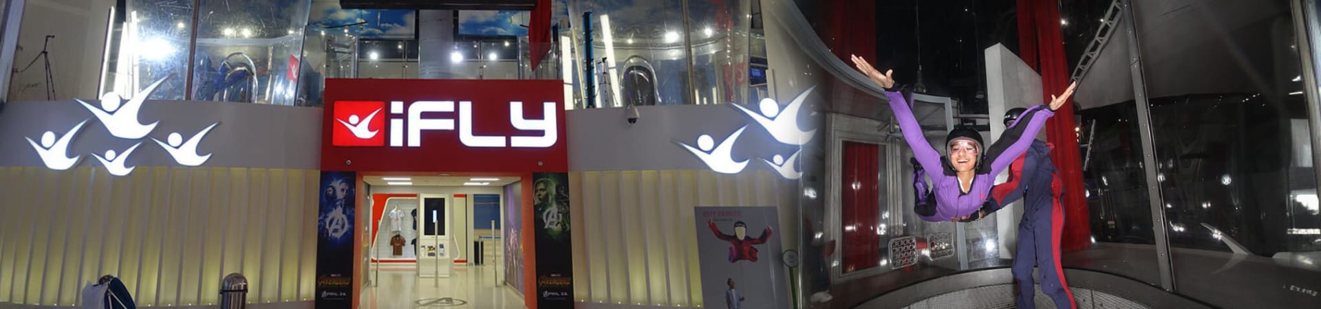 A flyer floating in the vertical wind tunnel at iFly Dubai