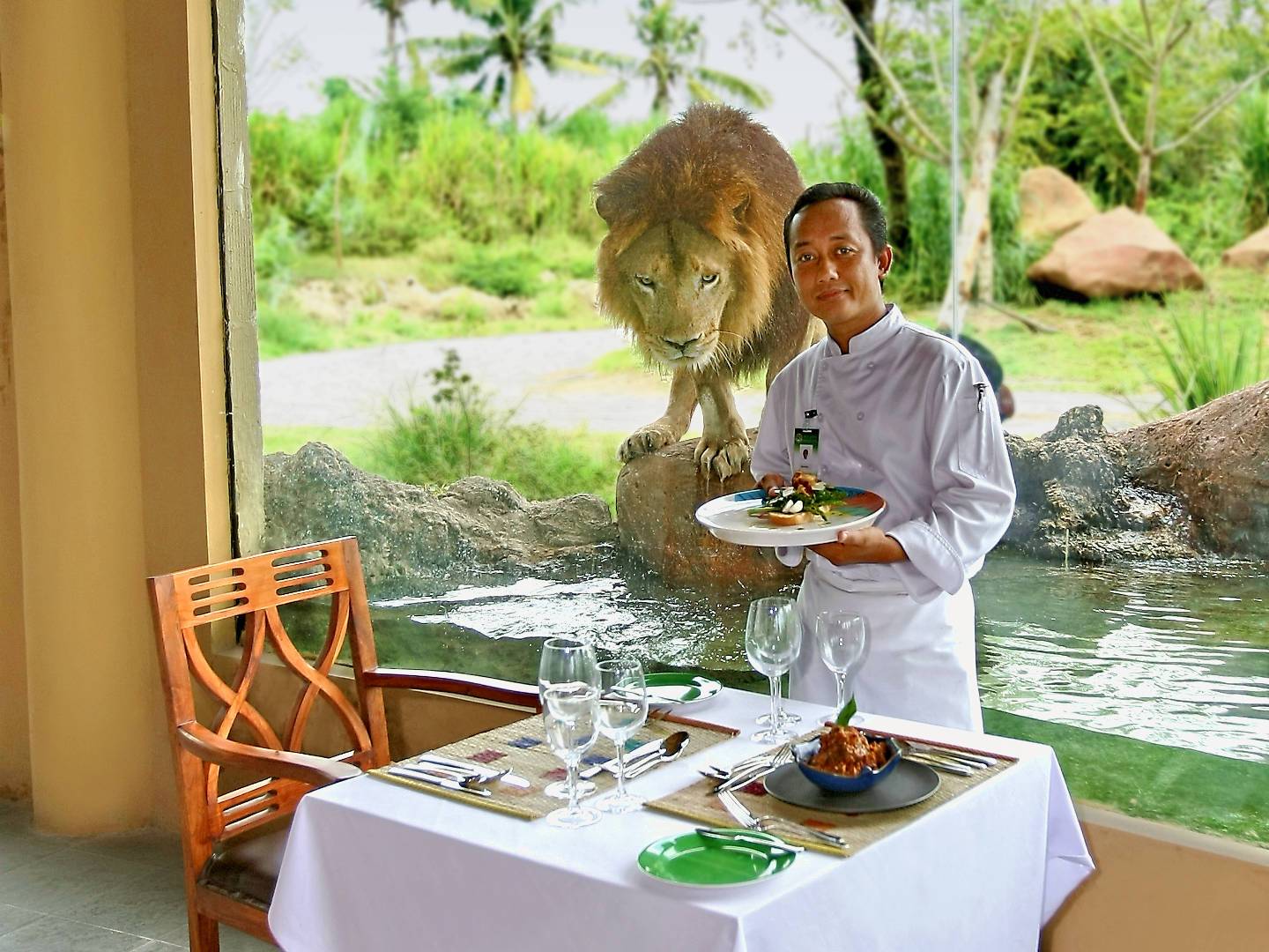 Wildlife enclosure with animals at Bali Safari Park in Gianyar