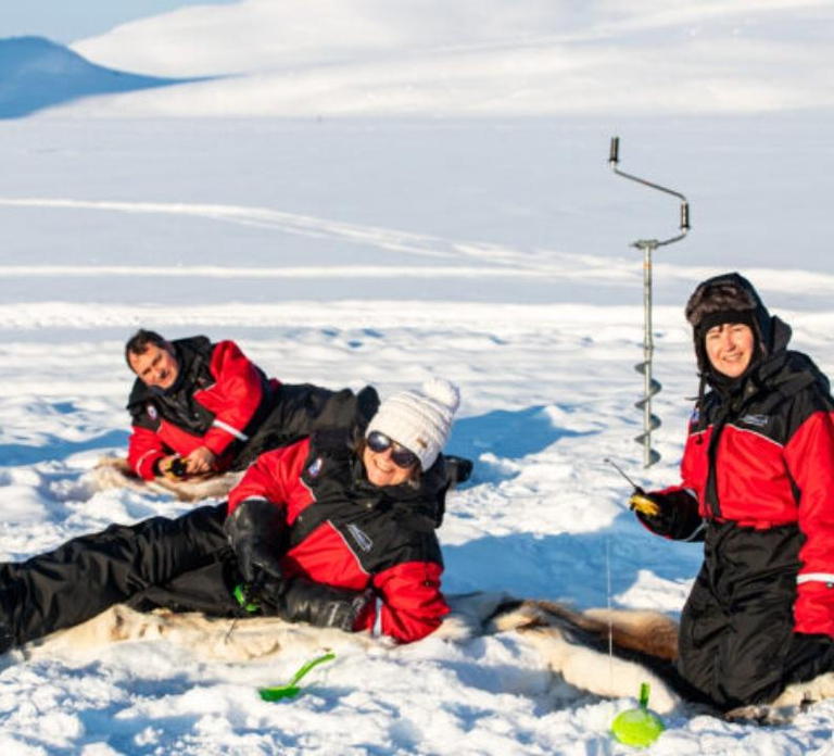 Kilpisjärvi: Ice Fishing Experience with Snowmobile Ride