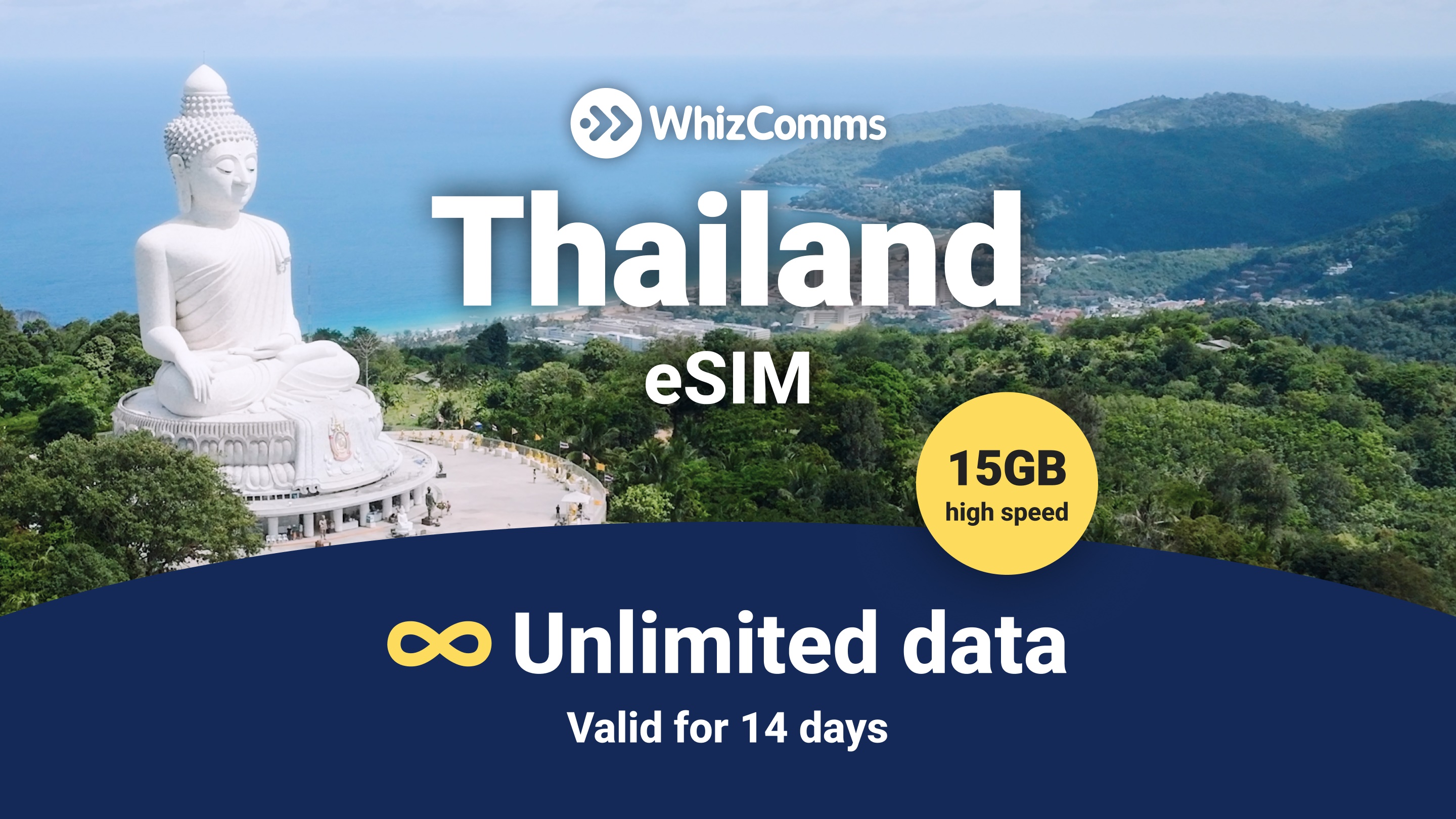 WhizComms 14-Day 15GB Unlimited Thailand eSIM – Instant Activation & Nationwide Coverage