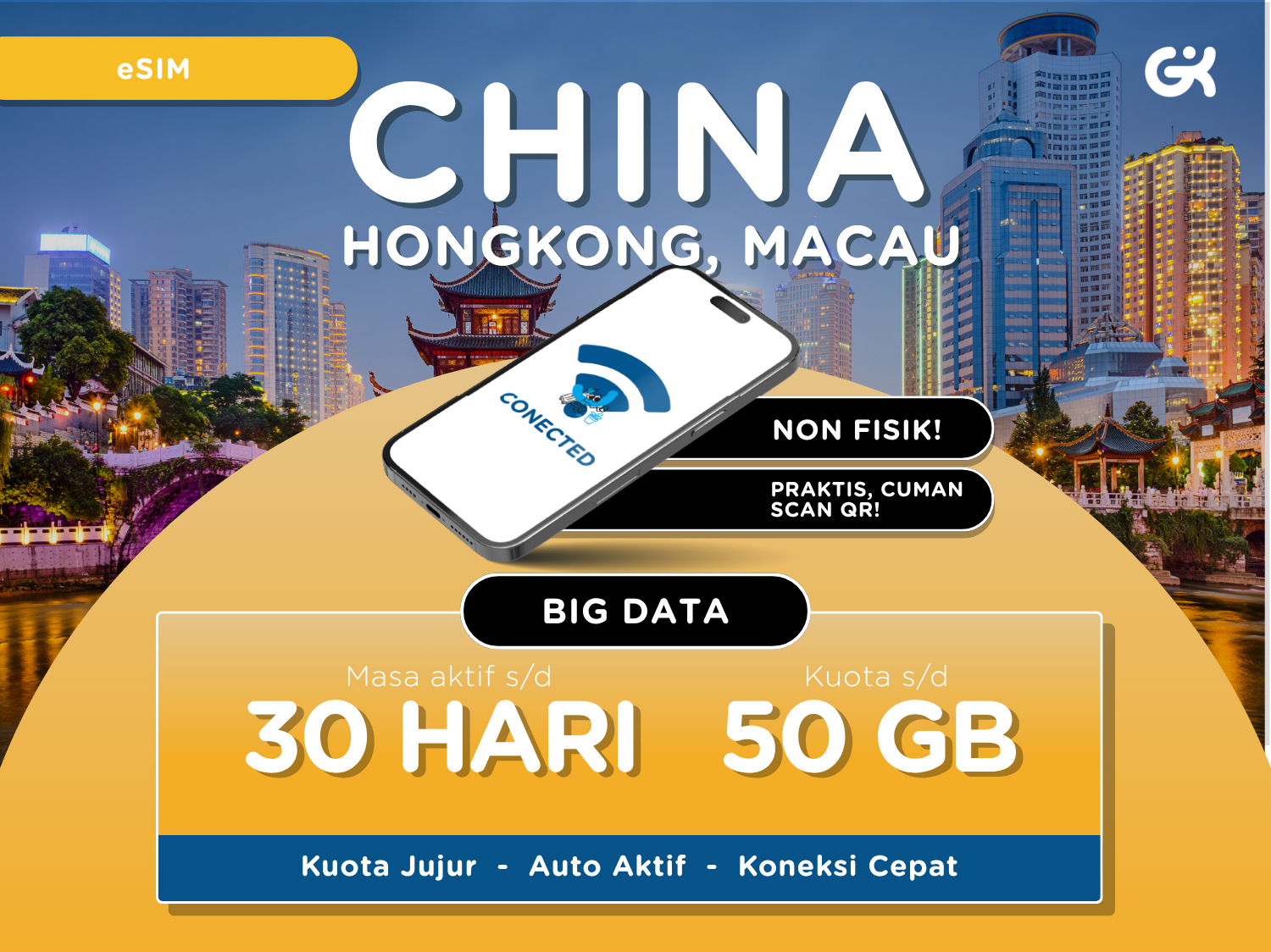 [INSTANT] eSIM China Hongkong Macau Big Data | Travel Sim Cina Hong Kong Makau