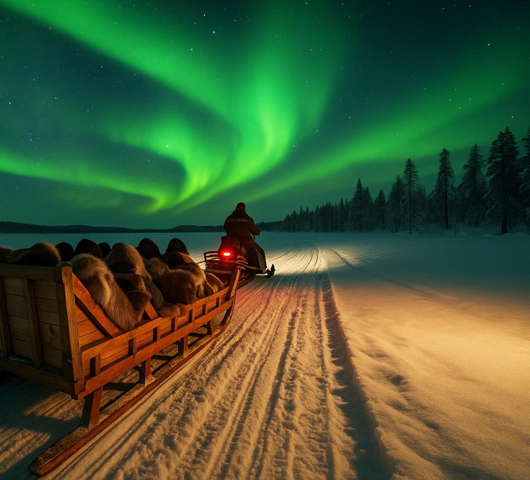 Muotkantunturi Park, Inari - Intense Northern Lights in a Lappish Sledge!