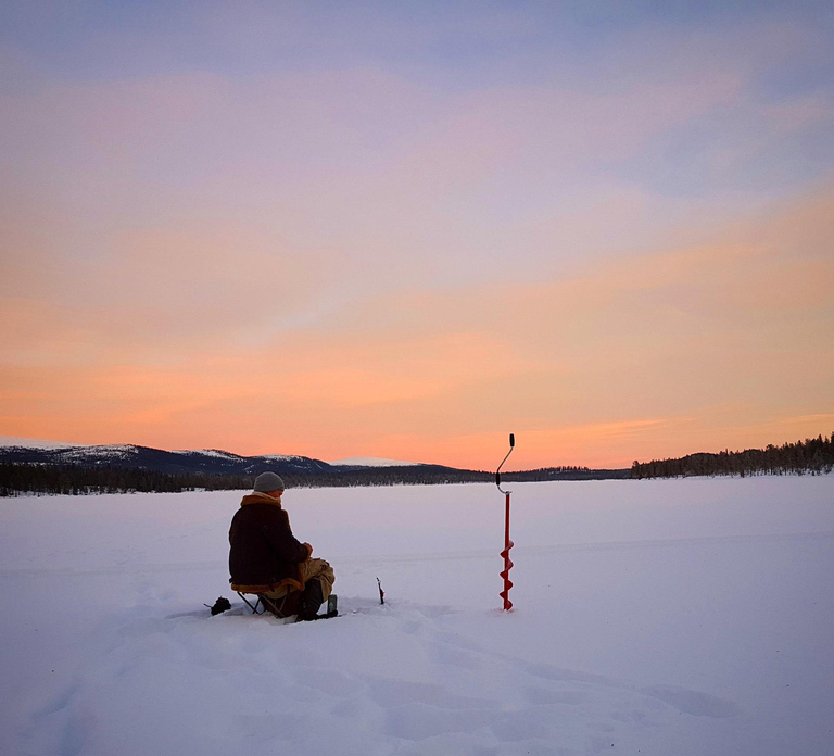 Ice-Fishing by Foot on Lake Ylläsjärvi