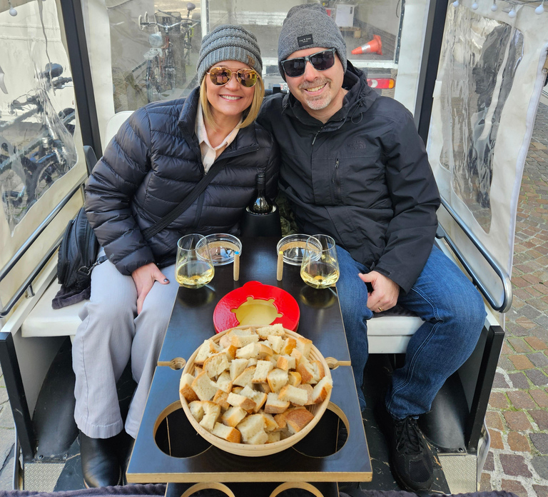 Fondue and wine private Tuk Tuk tour in Geneva
