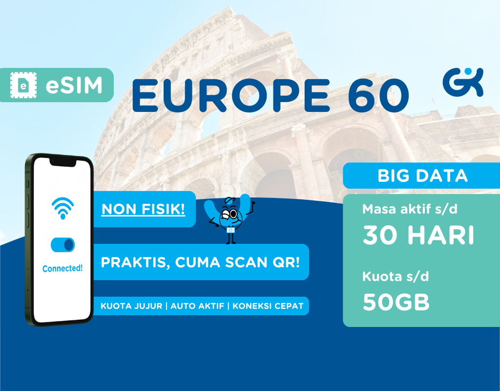 eSIM Europe Caucacus Turkey Big Data | Travel SIM Eropa Kaukakus Armenia Azerbaijan Georgia Turki Kuota Besar Global Komunika