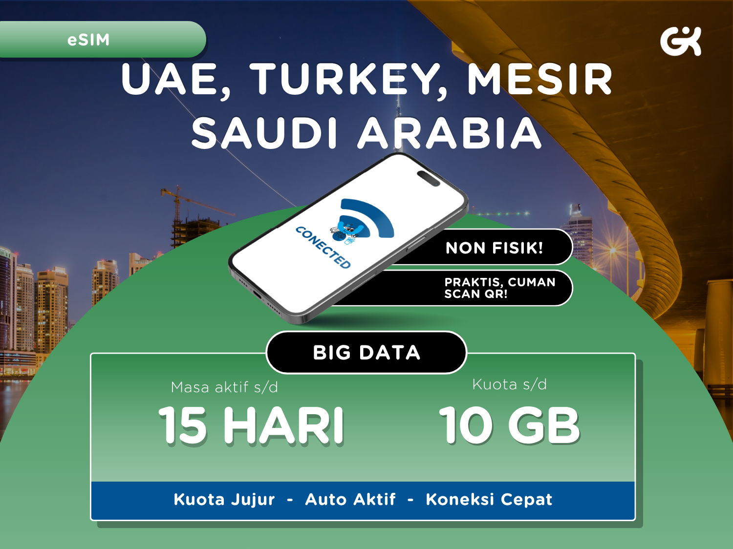 eSIM UAE Dubai, Turkey, Saudi Arabia, Mesir, Israel Kuota Besar | Big Data Uni Emirat Arab