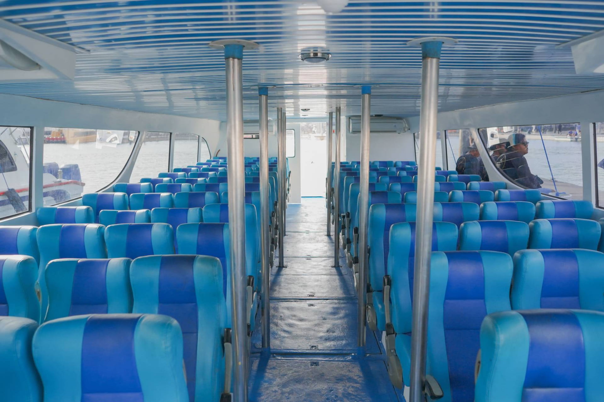 Fast boat crossing open water between Bali and the Gili Islands