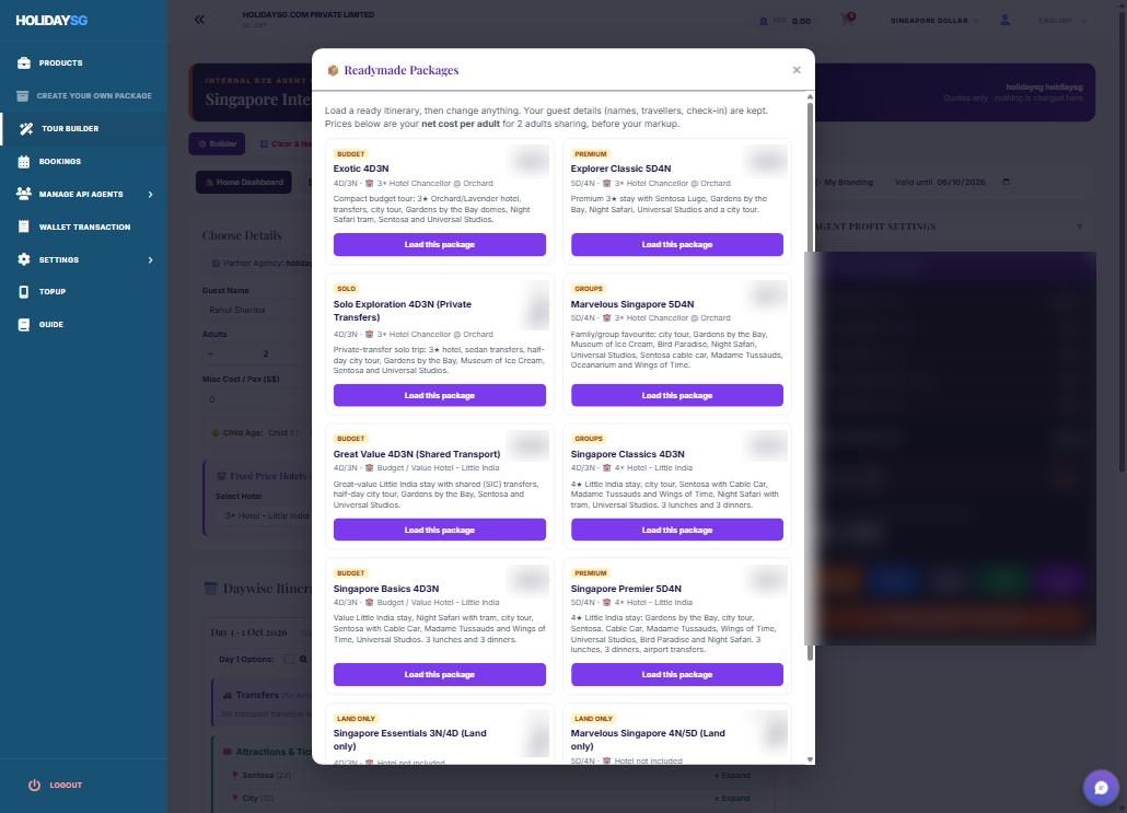 Tour Package Builder screenshot