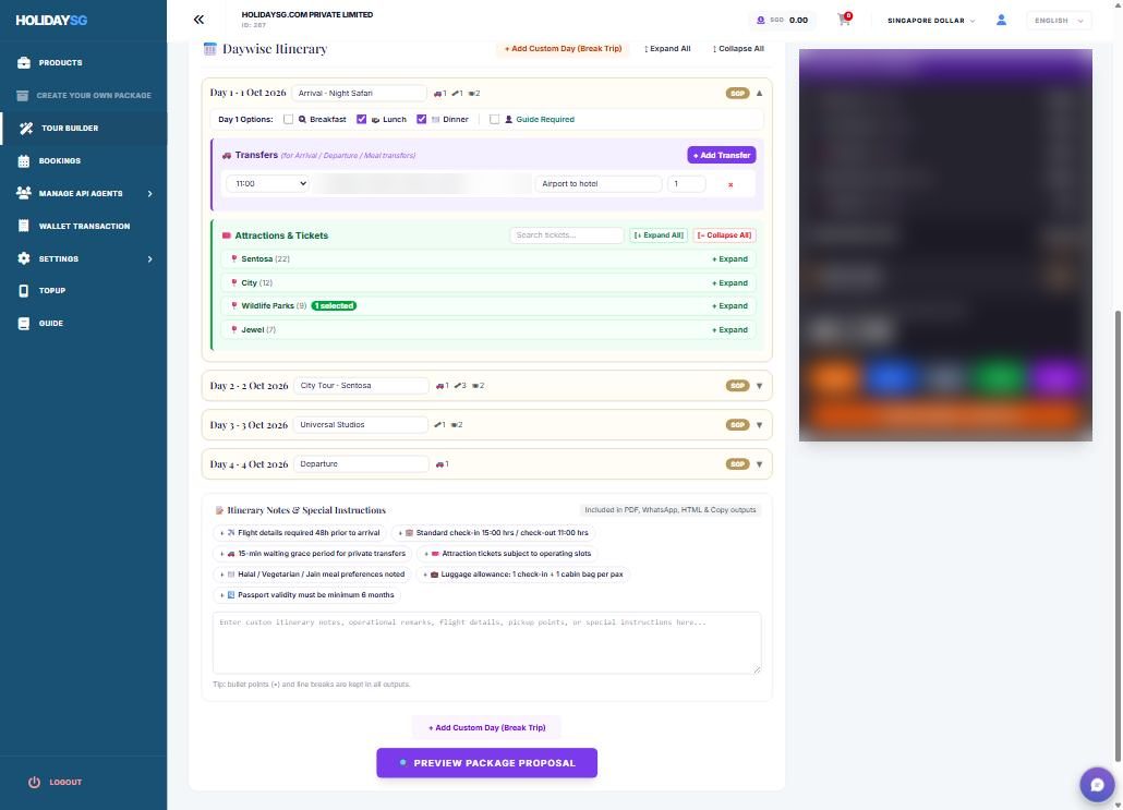 Tour Package Builder screenshot