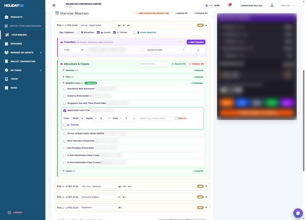 Tour Package Builder screenshot