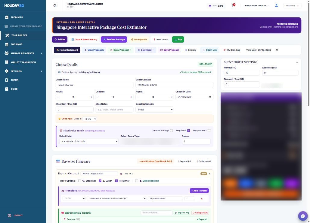 Add your own profit — Tour Package Builder screenshot