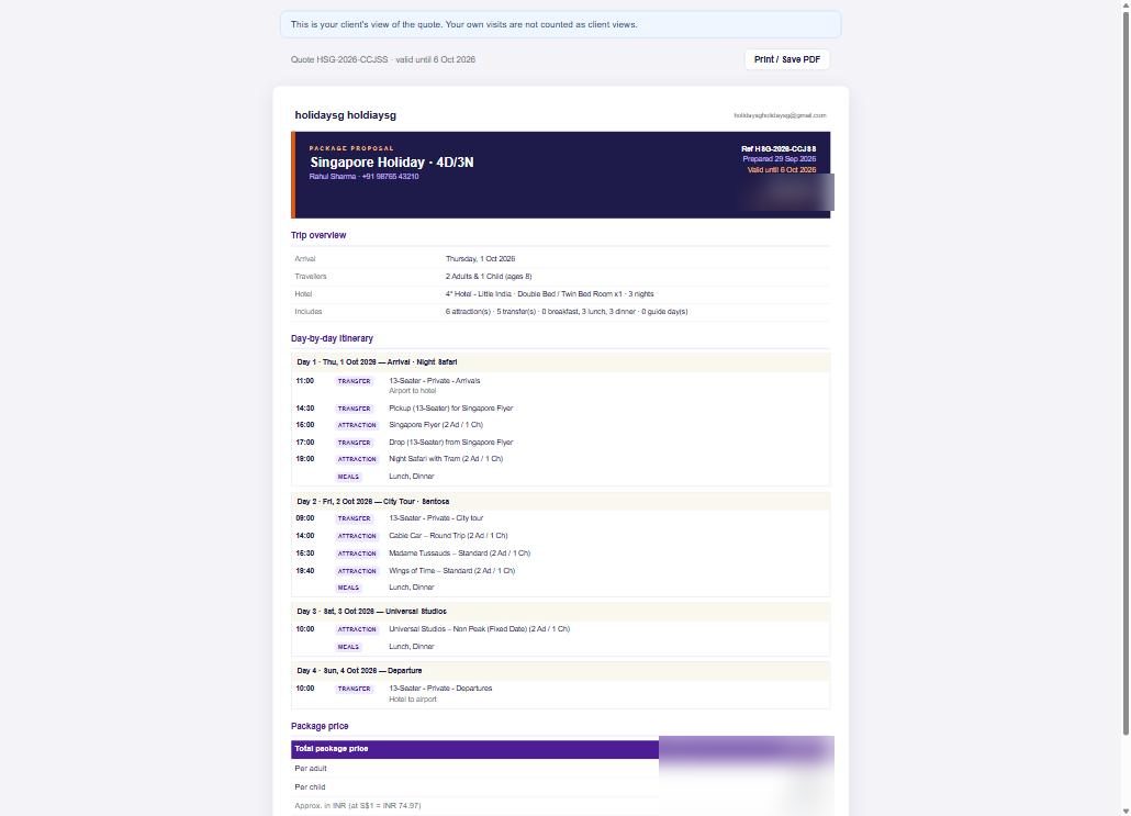 Tour Package Builder screenshot