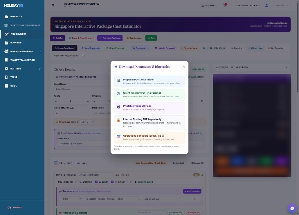Every document you need — Tour Package Builder screenshot