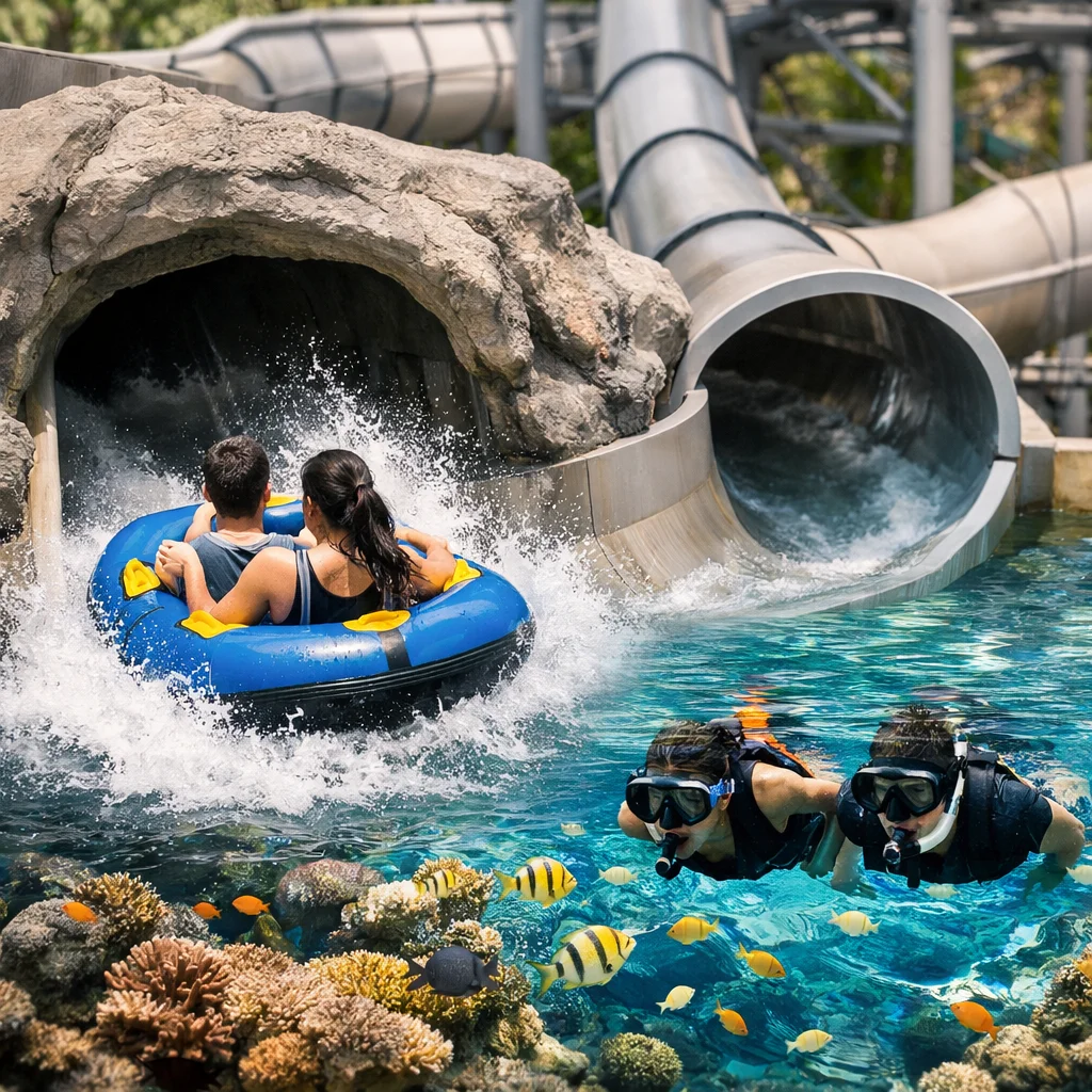 Water slides and pools at Adventure Cove Waterpark on Sentosa