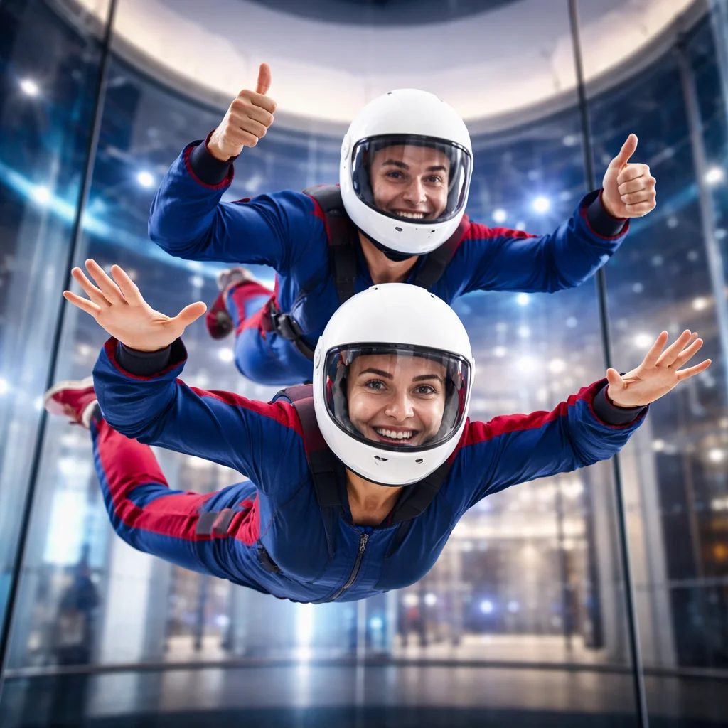 Flyer floating in the indoor skydiving wind tunnel on Sentosa
